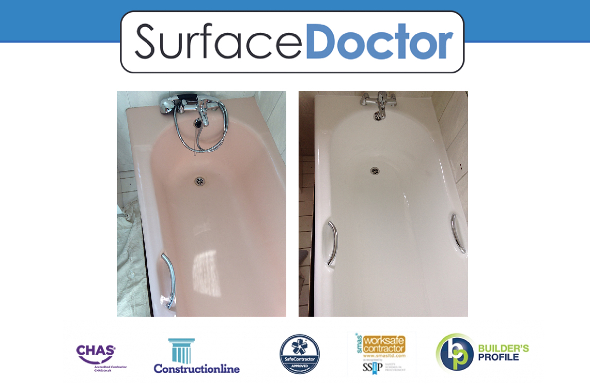 Bath Chip Repair Edinburgh before and after results - Surface Doctor showing damaged bathtub chip transformed from unsightly damage to completely invisible repair using professional compounds and expert color-matching techniques